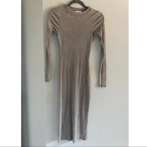 Young Fabulous & Broke taupe bodycon ribbed calf length dress